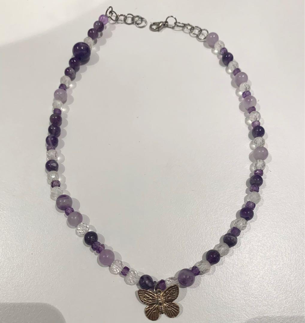Purple bead necklace on sale