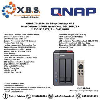 QNAP TS-251+-2G 2-Bay Desktop NAS Intel Celeron 2.0GHz Quad-Core, D3L 2GB, 2 x 2.5"/3.5" SATA, 2 x GbE, HDMI