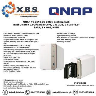 QNAP TS-251B-2G 2-Bay Desktop NAS Intel Celeron 2.0GHz Dual-Core, D3L 2GB, 2 x 2.5"/3.5" SATA, 2 x GbE, HDMI
