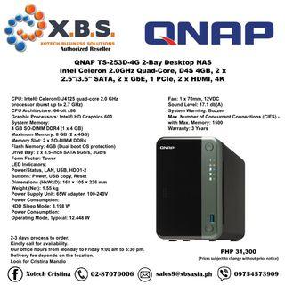 QNAP TS-253D-4G 2-Bay Desktop NAS Intel Celeron 2.0GHz Quad-Core, D4S 4GB, 2 x 2.5"/3.5" SATA, 2 x GbE, 1 PCIe, 2 x HDMI, 4K