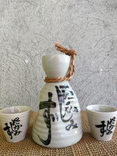 Vintage Sake Jar with 2 teacups