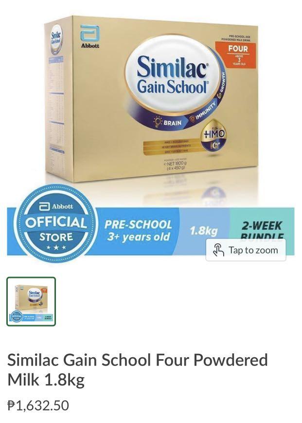 Similac gain school 1.8g (Category: Breastfeeding & Bottle Feeding) located in Marikina City. Submitted by ashley_closet (Listing ID 1141641650, Image 1). Description: Expiration july19,2023 Price 1450.