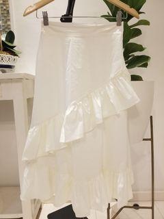 White ruffle maxi skirt