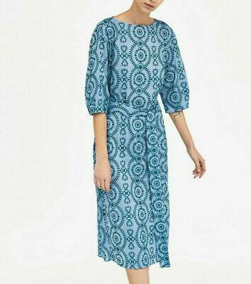 Zara Embroidery green blue middi dress 