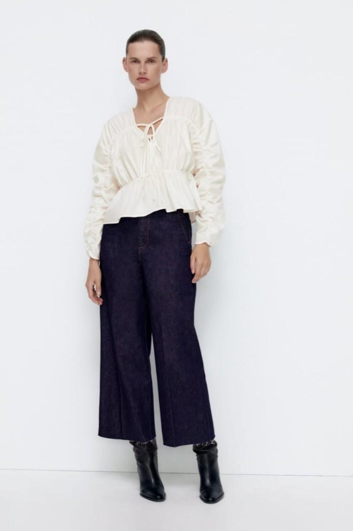 Zara gathered poplin blouse, Fesyen 