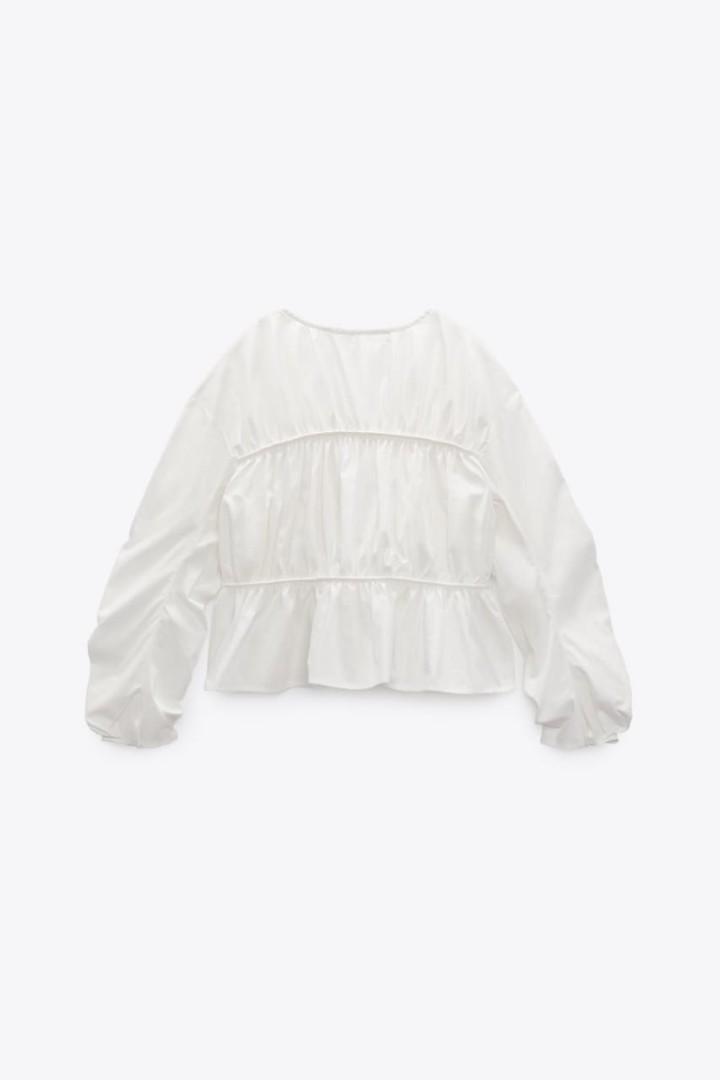 Zara gathered poplin blouse, Fesyen 