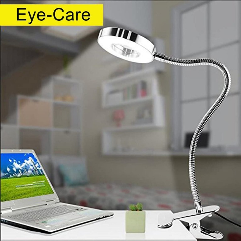 Warm & Cool Light Color Energy Class A+ Silver 7W LED Clip on Reading Light Clamp Book Light Table Desk Lamp Eye-Care Dimmable Lamp