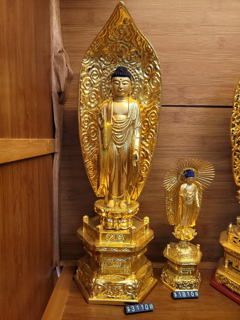 日本阿彌陀如來金箔肌粉立像木雕, 興趣及遊戲, 收藏品及紀念品, 宗教