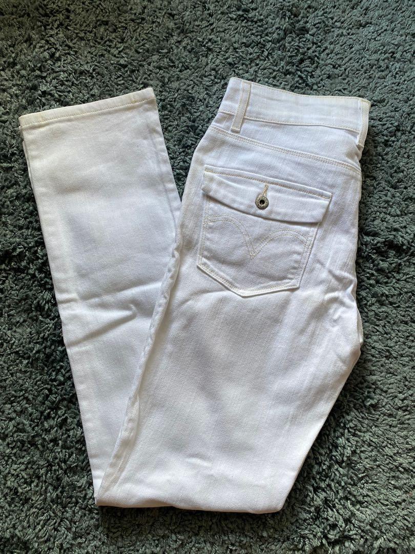 💯 LEVIS - White Jeans, Fesyen Wanita 