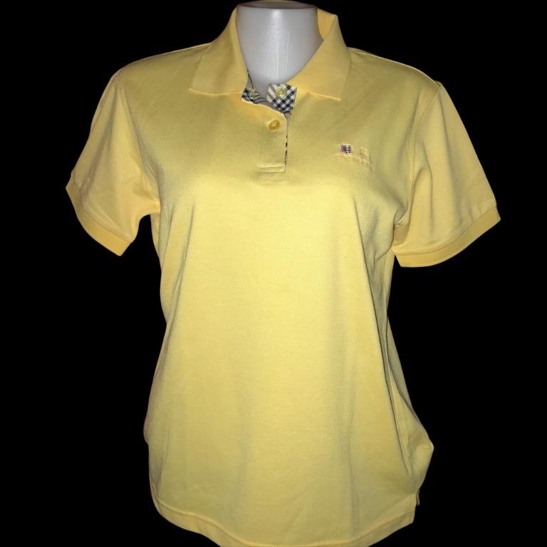 BURBERRY Large London woven polo tee yellow Women s Fashion Tops