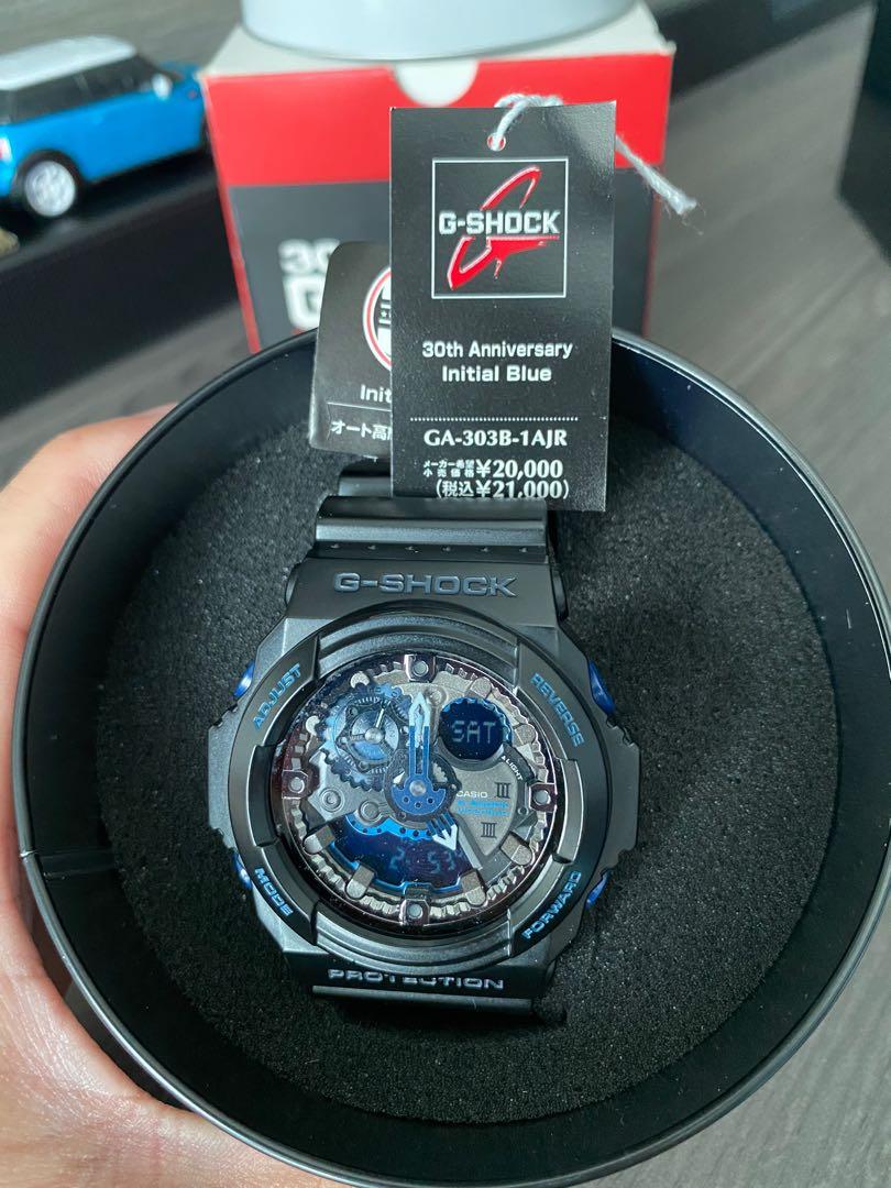 Original preown CASIO G SHOCK 30th Anniversary Initial Blue 30th Anniversary Initial Blue GA 303B 1AJR Black