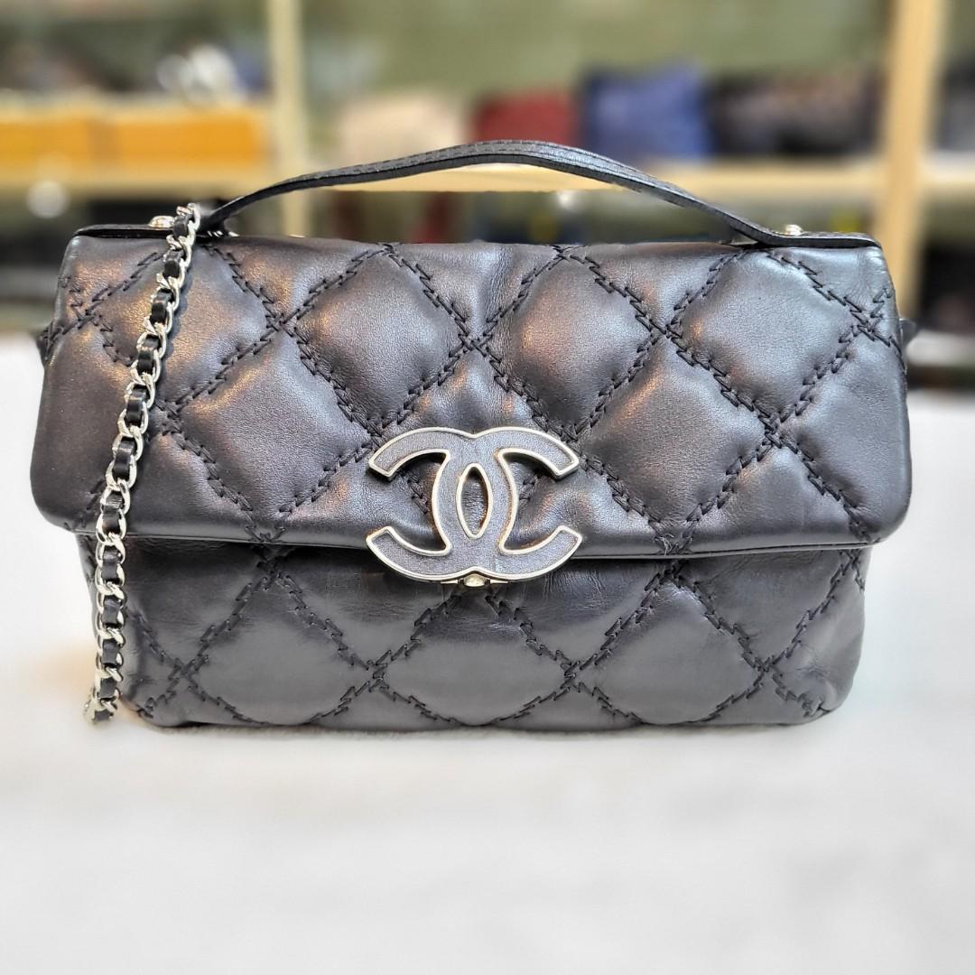 Authentic Chanel Hampton Double Stitch Quilted Flap Bag Crossbody Clutch  Receipt