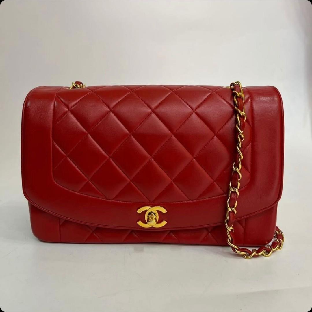 Chanel Diana lambskin small red, Luxury, Bags & Wallets on Carousell