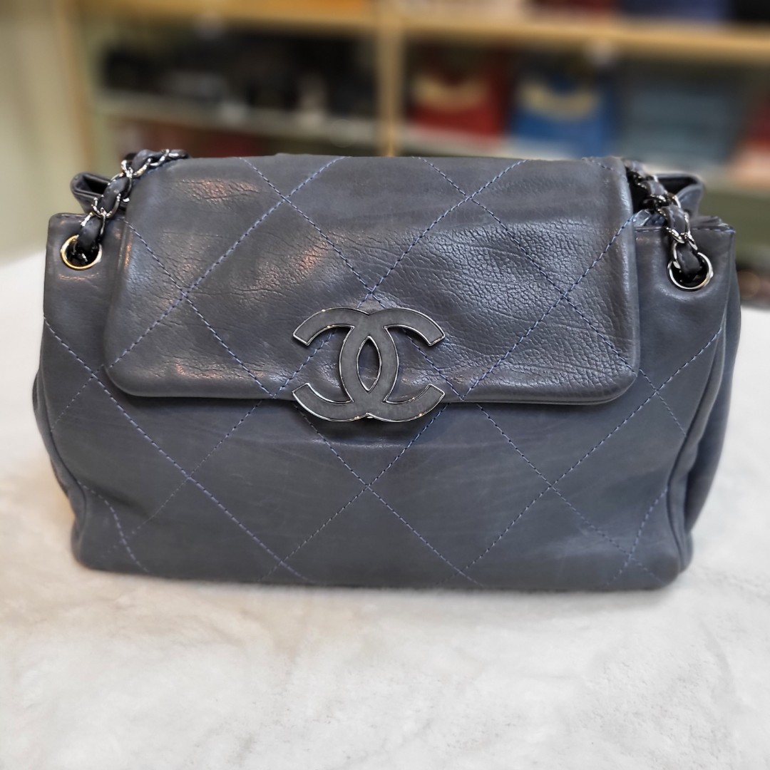 Chanel wrinkled Lambskin wild stitched flap large bag with silver tone  hardware