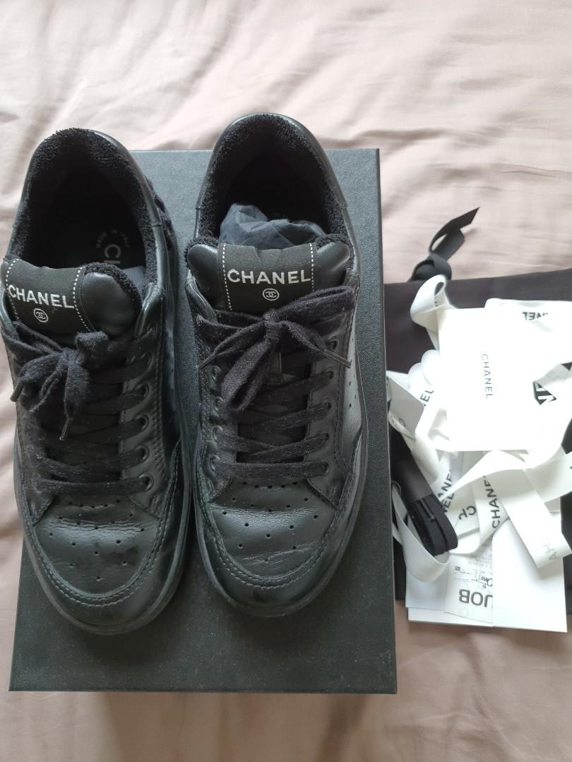 CHANEL Suede Calfskin CC Sneakers Black White 36.5
