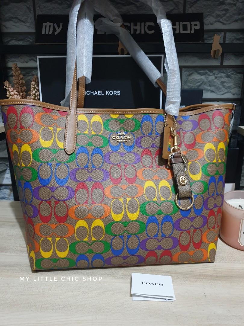 Reversible city tote in rainbow signature canvas online