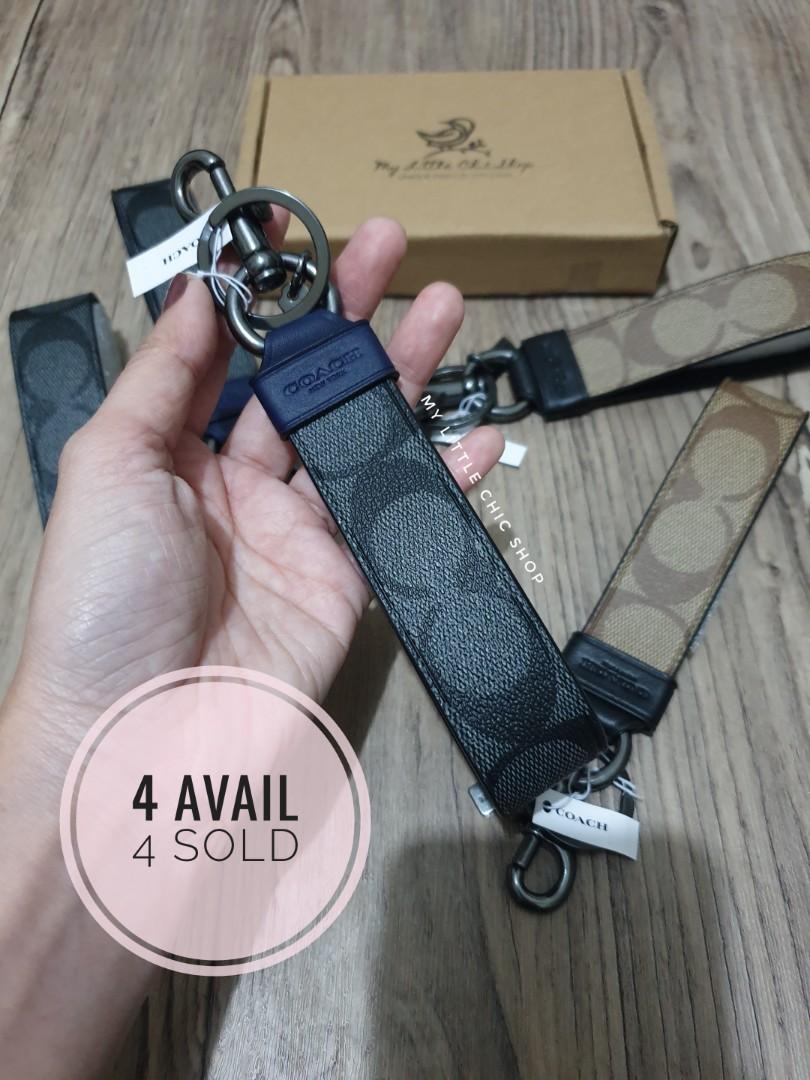 Coach large loop fob key in signature canvas charcoal, Men's Fashion