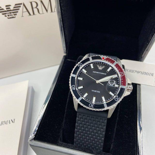 EMPORIO ARMANI MEN'S THREE-HAND DATE BLACK MESH SILICONE WATCH AR11341,  Men's Fashion, Watches & Accessories, Watches on Carousell