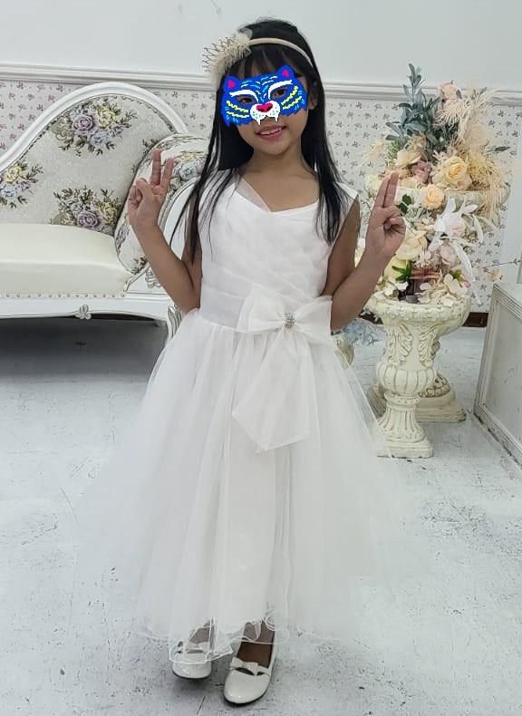 White and grey flower girl dress top