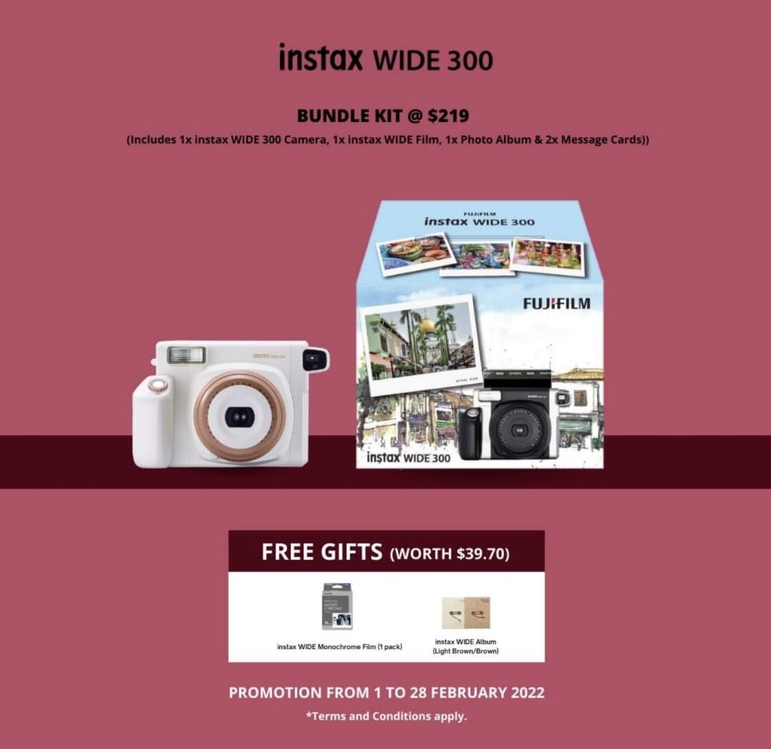 Fuji wide 300 bundle kit, Photography, Cameras on Carousell