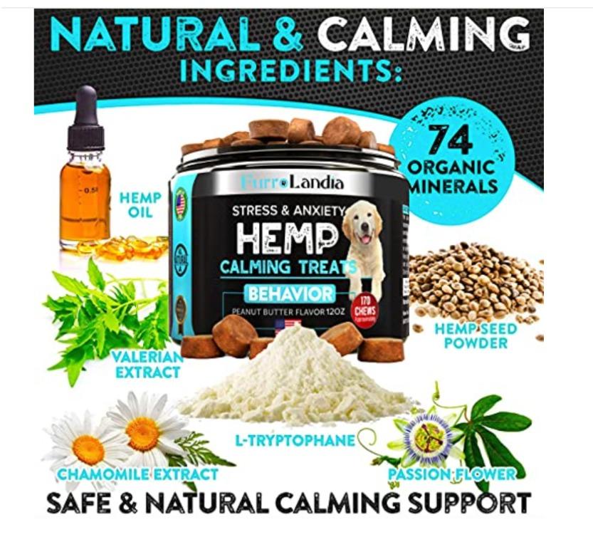 FurroLandia Hemp Calming Treats for Dogs 170 Soft Chews Peanut