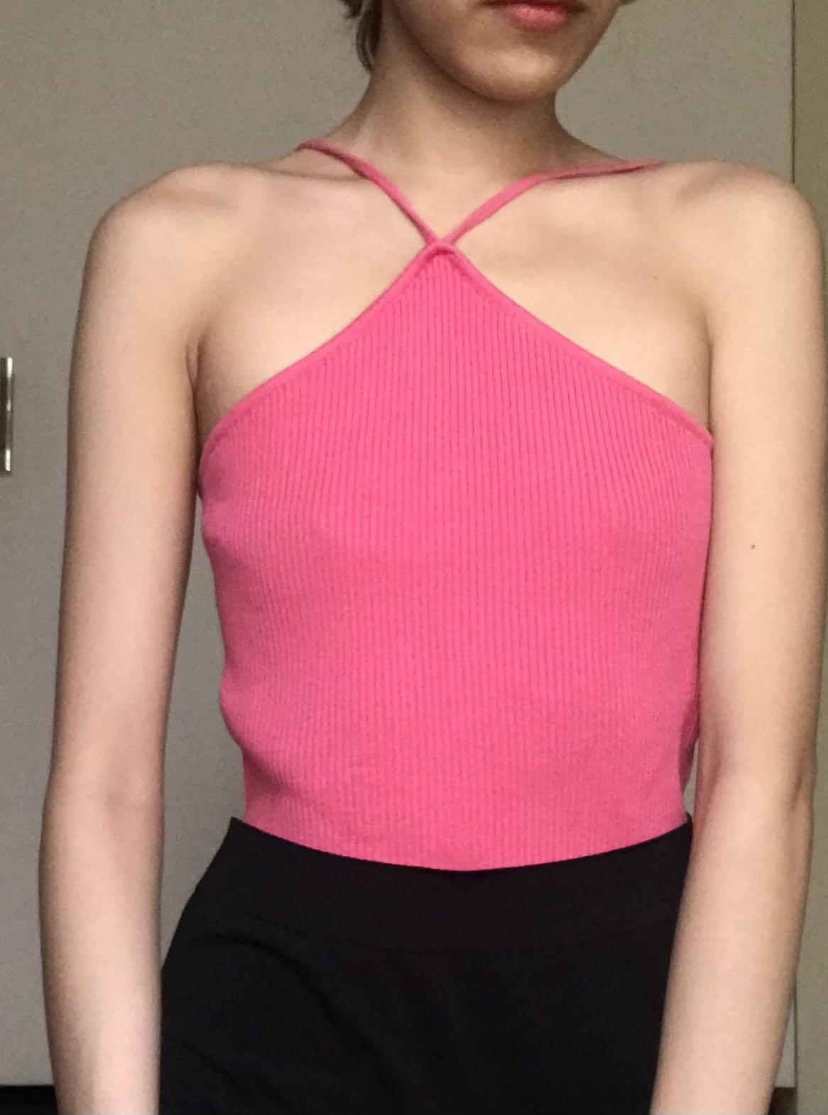 Halter Top in Hot Pink Ribbed, Women's Fashion, Tops, Sleeveless on  Carousell