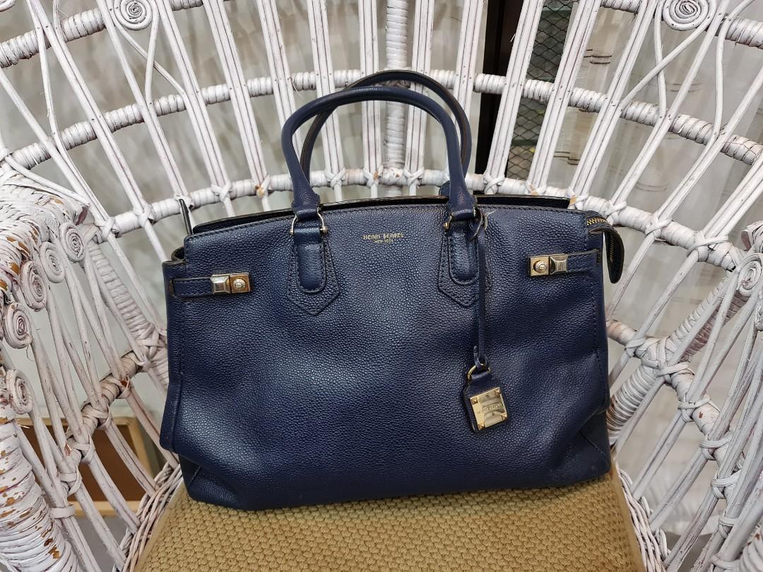 HENRI BENDEL Blue Nylon Monogram Hobo Crossbody Bag Satchel
