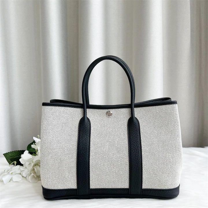 Hermes Garden Party 30 in Black Negonda Leather and Ecru Canvas, Luxury,  Bags & Wallets on Carousell