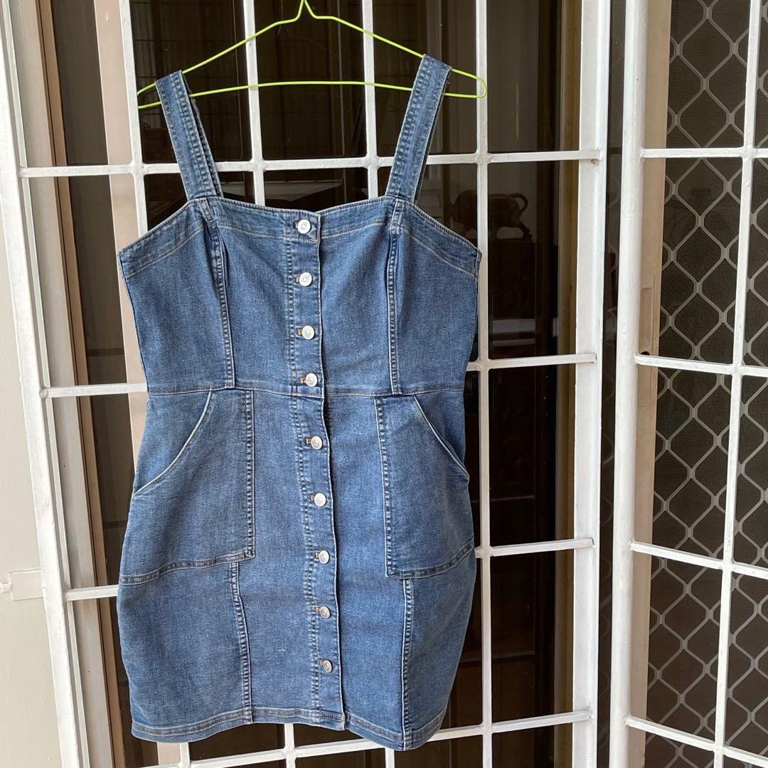 H\u0026M Denim Jumper Dress, Women's Fashion 