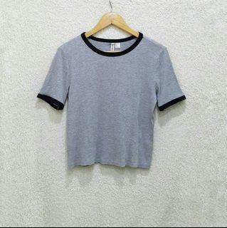 H&M Gray Ribbed Ringer Tee