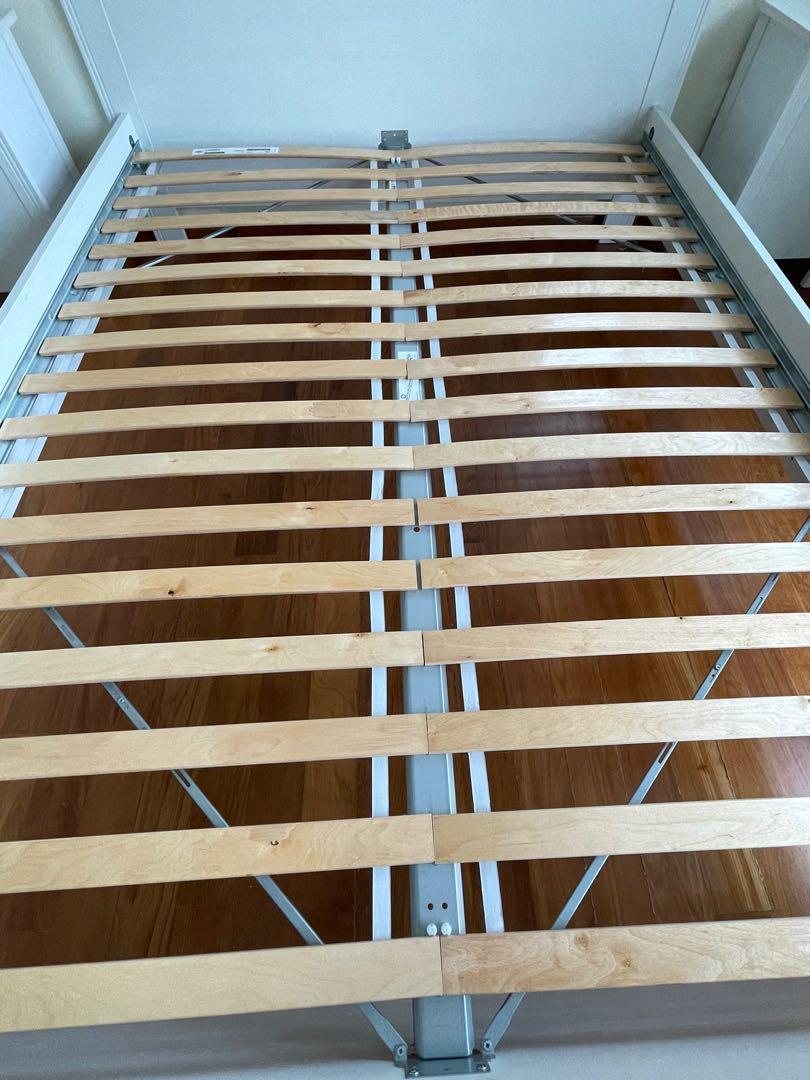 IKEA Brusali Queen Bed Frame + Mattress + Protector, Furniture & Home