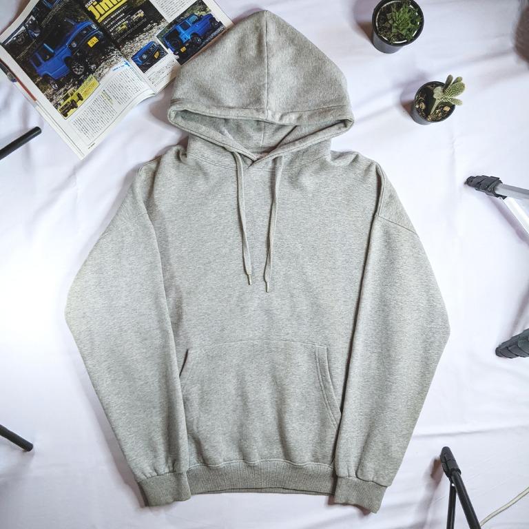 Jaket Hoodie Abu Polos Basic Unisex Pria Wanita Ukuran XL Thrift Murah Second Fesyen Pria Pakaian Baju Luaran di Carousell