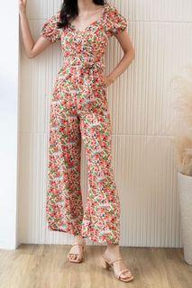 lechic Boardwalk Blossoms Gathered Pleated Floral Jumpsuit