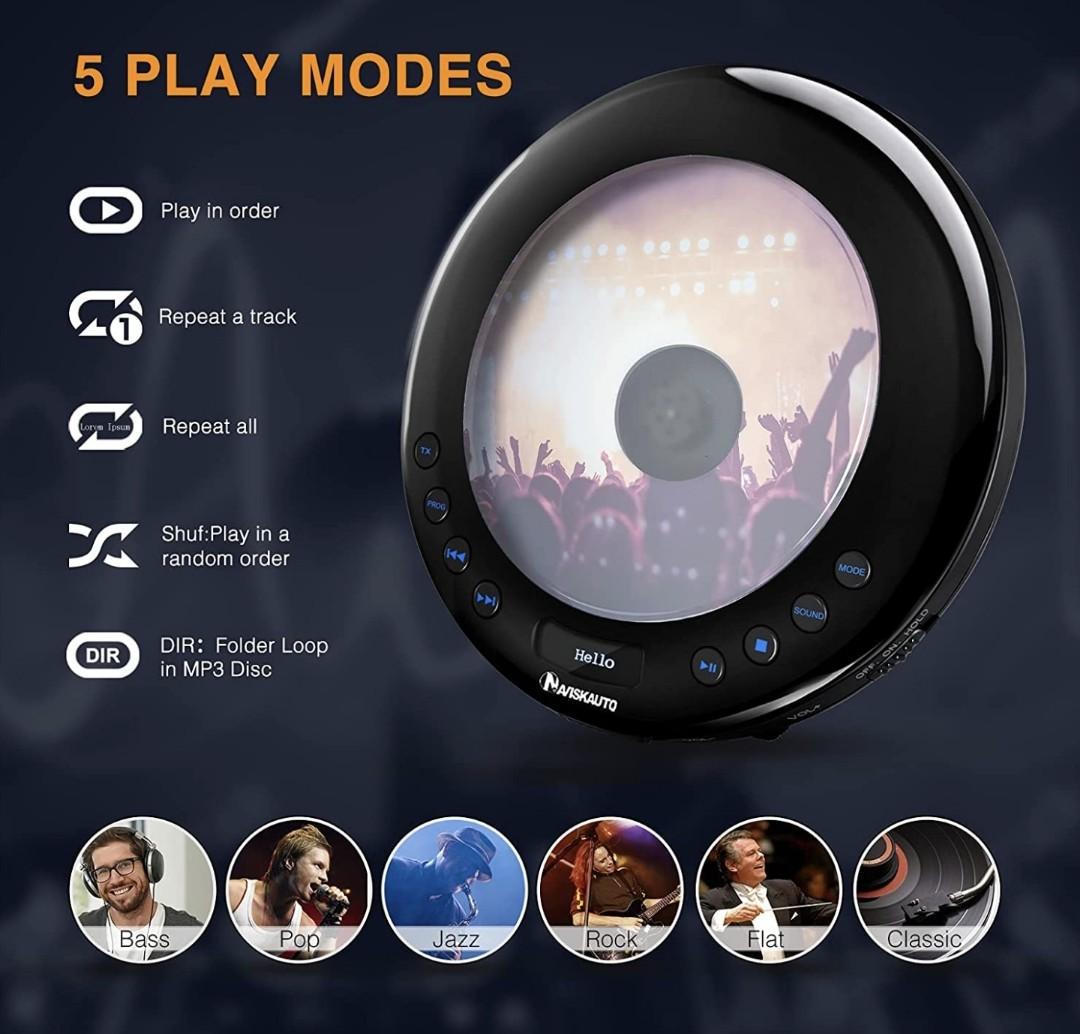 NAVISKAUTO Portable CD Player for Car with 2000mAh Rechargeable Battery