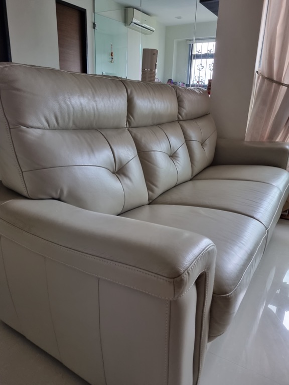 Preloved 3 seater leather sofa (beige cream), Furniture & Home Living