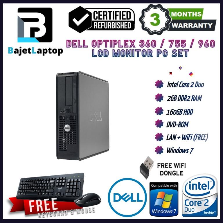 Refurbished) Bajet PC Set Dell Optiplex 360/755/960 + LCD Monitor / C2D /  2GB / 160GB / Win 7 / WiFi / 3 Month Warranty, Computers & Tech, Desktops  on Carousell