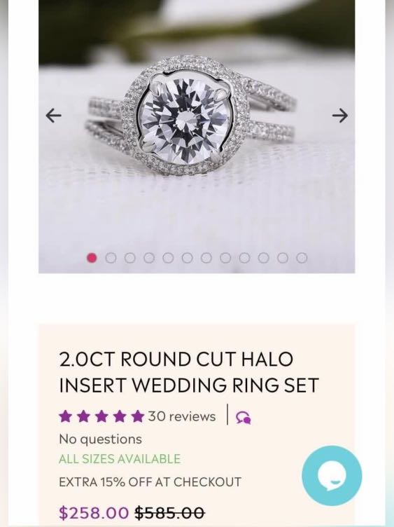 2.0ct Simulated diamond round cut halo insert wedding Ring set