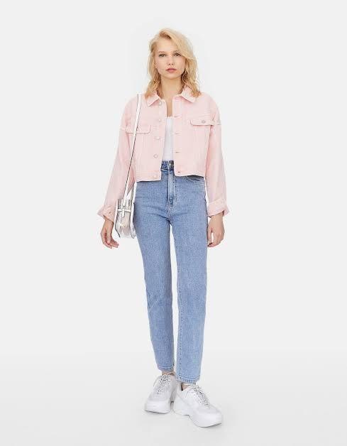 Stradivarius pink denim jacket, Fesyen 