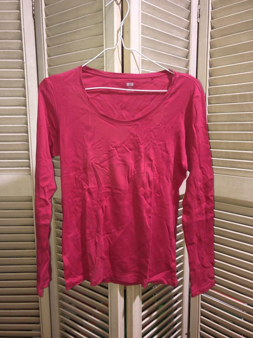 Uniqlo Fuchsia Longsleeves (Category: Longsleeves) located in Antipolo. Submitted by declutteredthrifts (Listing ID 1141859923, Image 1). Description: ✨ Still in good condition but has small bleached spot on the hem (see last photo) ✨ Large on tag but also fits medium frames ✨ More photos and details upon request.
