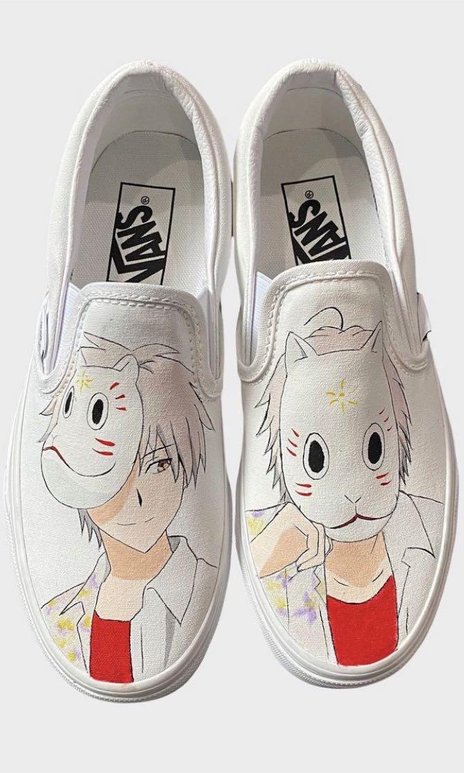 VANS Slip On White Custom Handpainted UK4 Anime Hotarubi no Mori e Gin