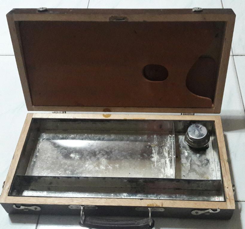 Vintage Wooden Art Case Paint Travel Box with Used Holbein Oil Paint