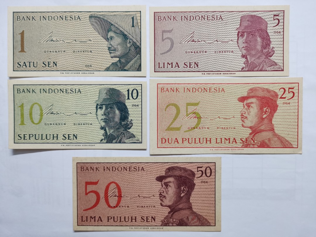 UNC Indonesia SET 1 5 10 25 50 Sen 1964 