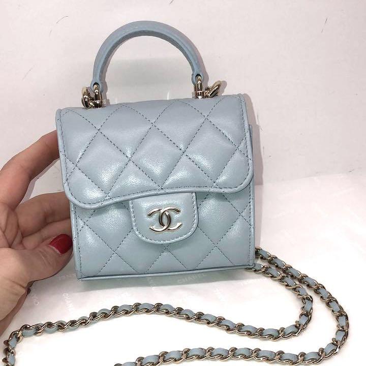 22P Chanel Clutch with Chain Vanity Baby Blue LGHW, Luxury, Bags & Wallets  on Carousell