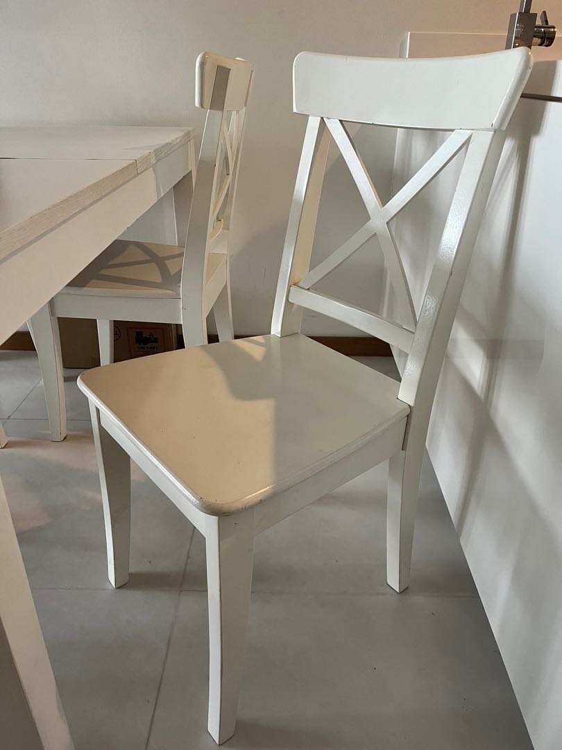 2 x IKEA White Dining Chairs, Furniture & Home Living, Furniture