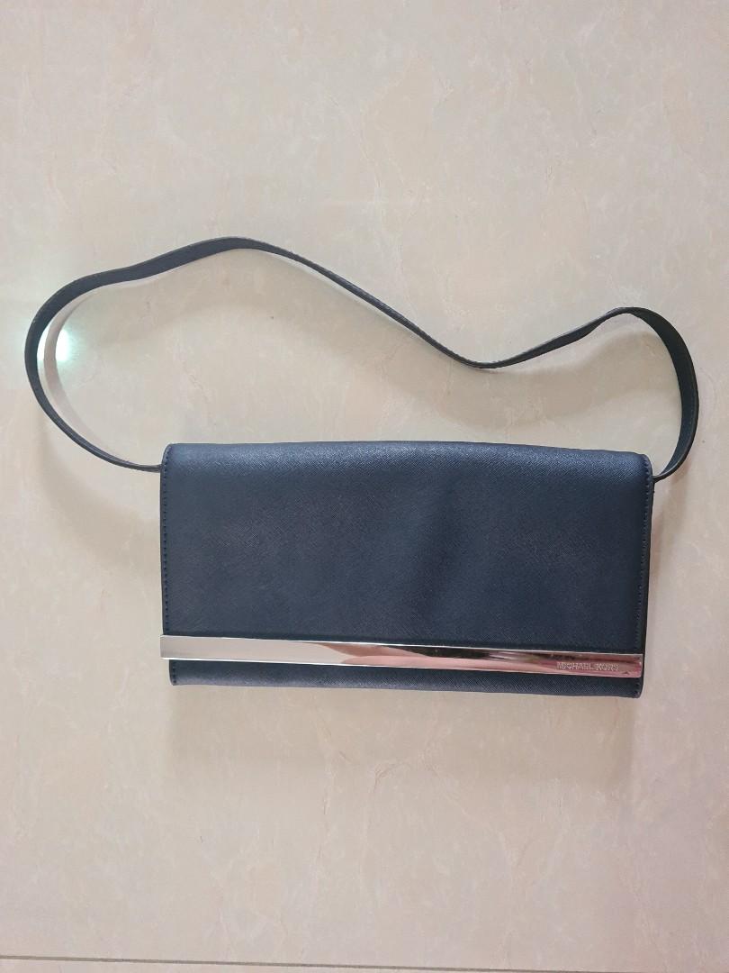 BN Michael Kors Tilda saffiano leather blue shoulder bag clutch