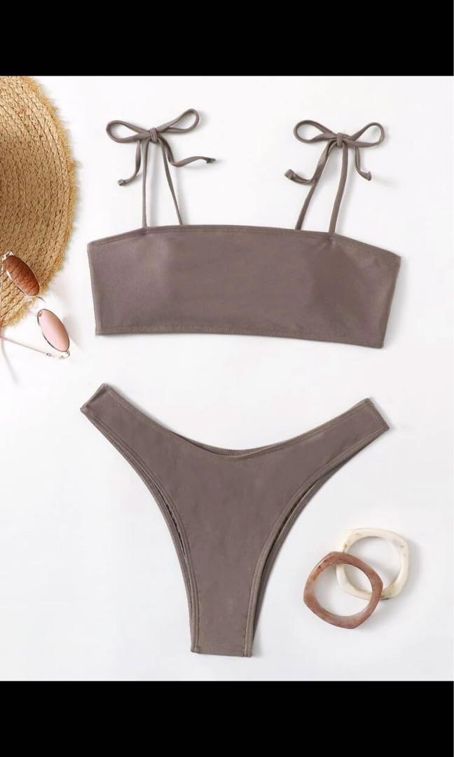 BNIB SHEIN straight neck brown bikini set, Women's Fashion, Swimwear