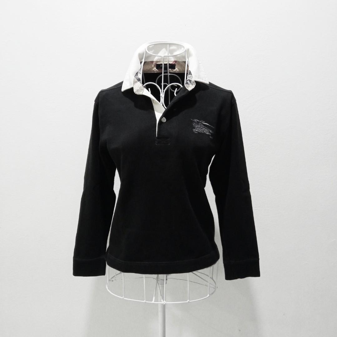 Burberry Big Logo Black Long Sleeve Polo T-Shirt, Women's Fashion, Tops,  Shirts on Carousell