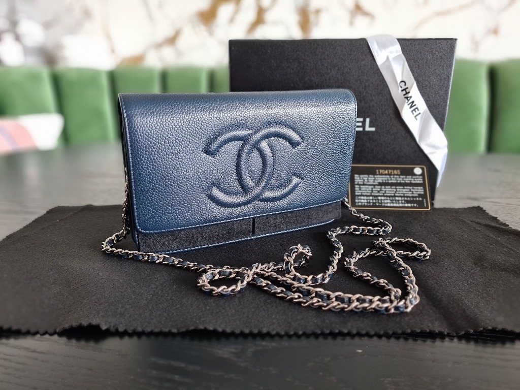 NWT 16B Chanel Caviar Blue Boy Classic Quilted WOC Wallet on Chain Fla –  Boutique Patina