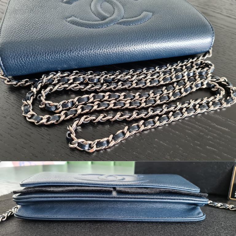 CHANEL Timeless CC Caviar Wallet On Chain WOC Navy Blue Bag