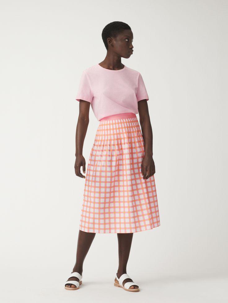 Pink check midi skirt hot sale